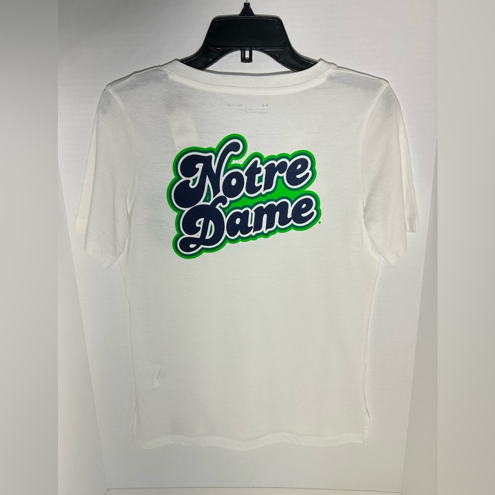 NWT! Under Armour Notre Dame V-Neck White T-Shirt Women’s Size Small CUTE☘️